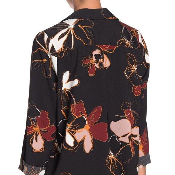 Retro 70s Modern Hippie Floral Earth Tone Notch Lapel Trapeze Jacket Roll Cuff S - Picture 3 of 14